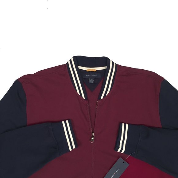 NEW Vintage Tommy Hilfiger Varsity Track Athletic Jacket!  Maroon & Navy  Knit - Picture 2 of 2